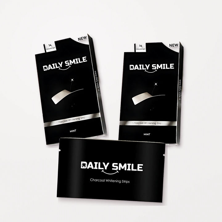 Daily Smile Tandenbleekstrips DUO, 2 doosjes Mint met een zakje strips, van bovenaf
