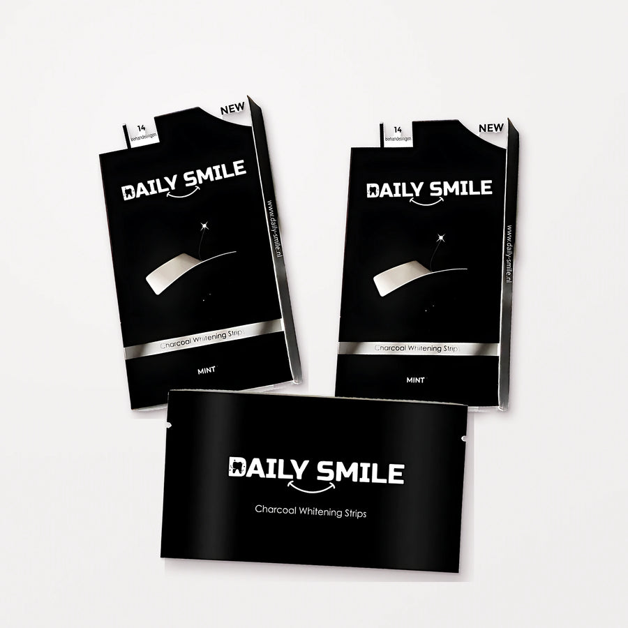 Daily Smile Tandenbleekstrips DUO, 2 doosjes Mint met een zakje strips, van bovenaf